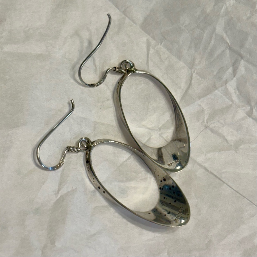 Vintage Sterling Silver Oval Drop Earrings 925 - Picture 9 of 15